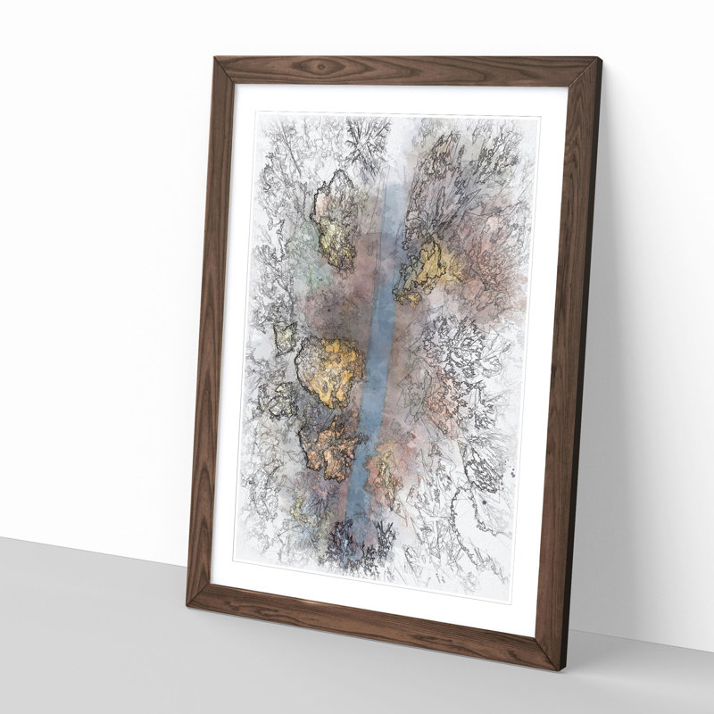 Autumn Road - Single Picture Frame Painting on MDF, 33cm H x 24cm W x 2cm D, Walnut Framed