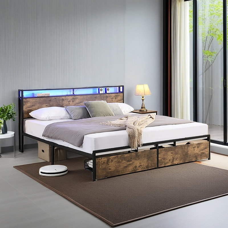 Althea Upholstered Platform Bed, King, Antique Brown