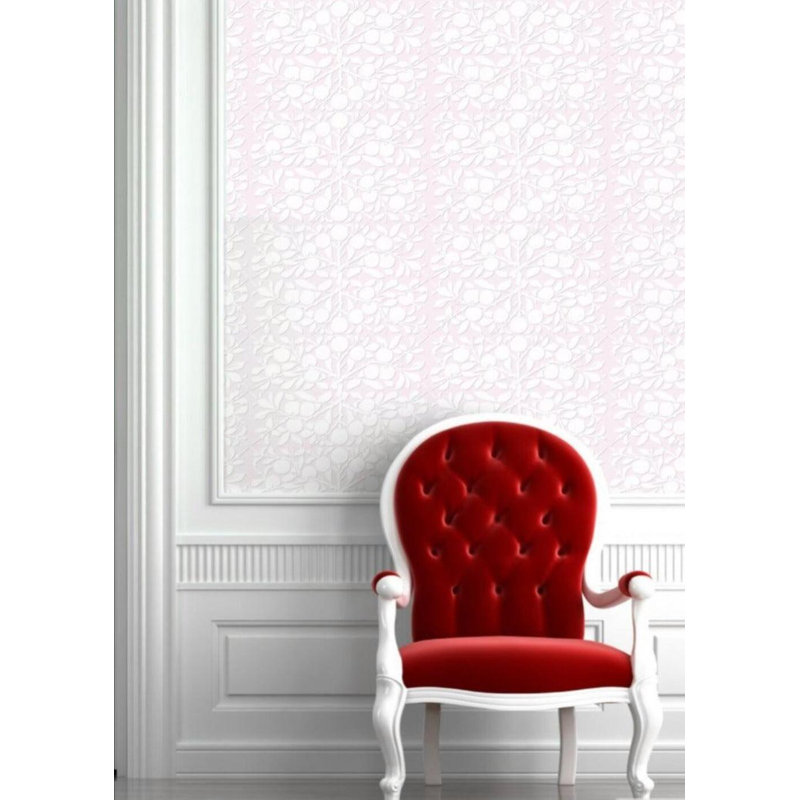 The Signature Peach on the Vine 10' L x 24" W Wallpaper Roll, Pink, Faux Grasscloth