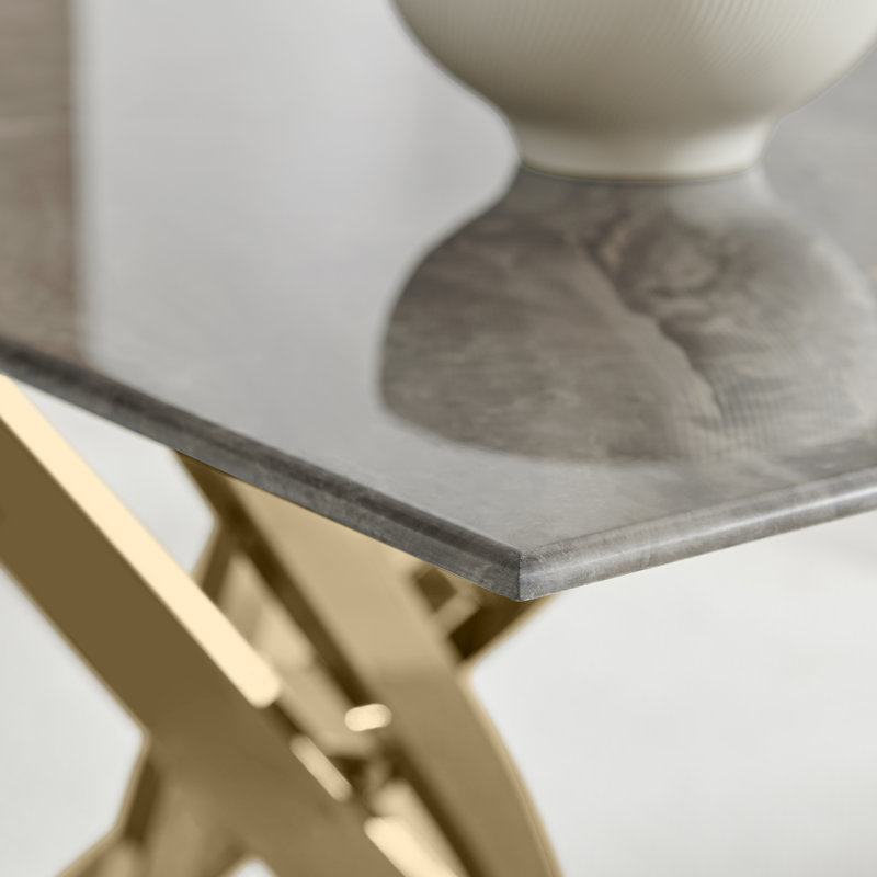 Chanden Luxury Marble Effect Glass 4 Seater Dining Table - Modern Statement Design, Gold, Grey