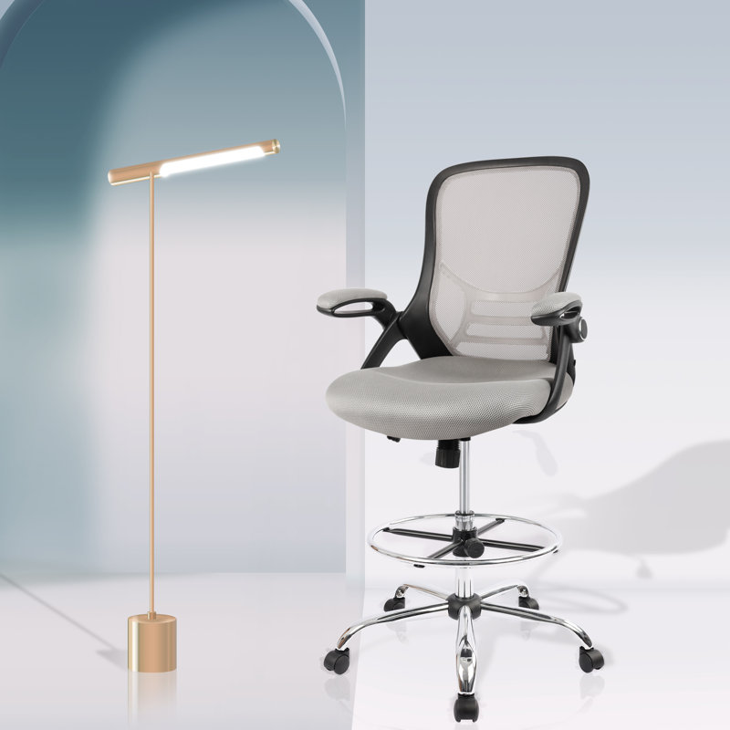 Chaise de bureau ergonomique en filet avec hauteur réglable et repose-pieds pour le bureau personnel, Gris, Noir