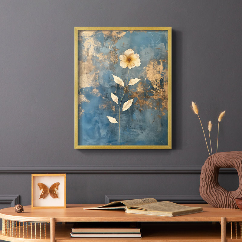 FLORAL Series XLV III - Reproduction encadrée de qualité supérieure - Prêt à accrocher - Aucun clou requis, Doré