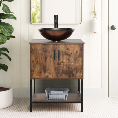 Ensemble de meuble-lavabo rustique 36 po avec plateau en bois Conrado, lavabo en verre, robinet économiseur d'eau