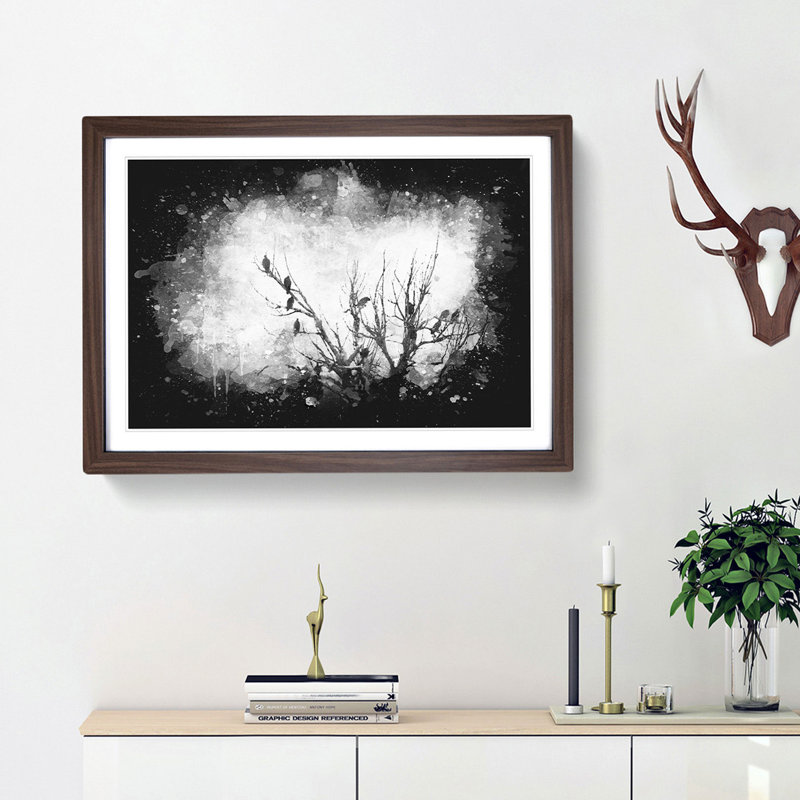 Birds In The Trees - Single Picture Frame Print on MDF, Walnut, 24cm H x 33cm W x 2cm D