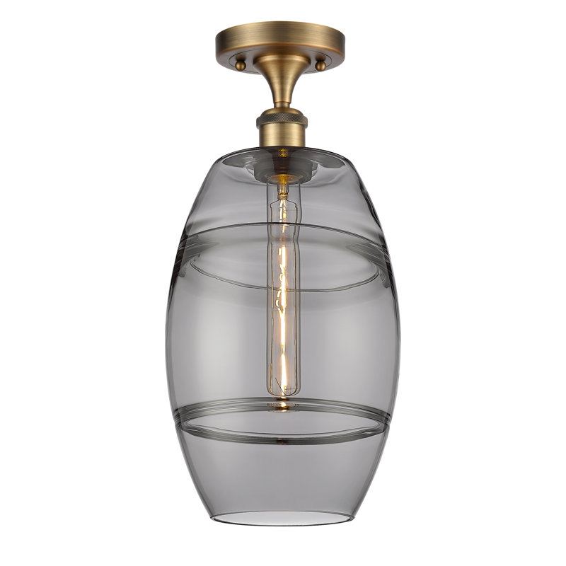 Plafonnier semi-encastré 1 lumière Ballston - Abiagael, Gris fumée clair, H 11,13 po x l 8 po x P 8 po, Laiton brossé