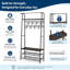 Portemanteau autoportant 4 en 1 pour vestibule, portemanteau avec tringle, tablettes de rangement pour chaussures et banc rembourré, panneau de particules avec structure en métal noir robuste-1620577086