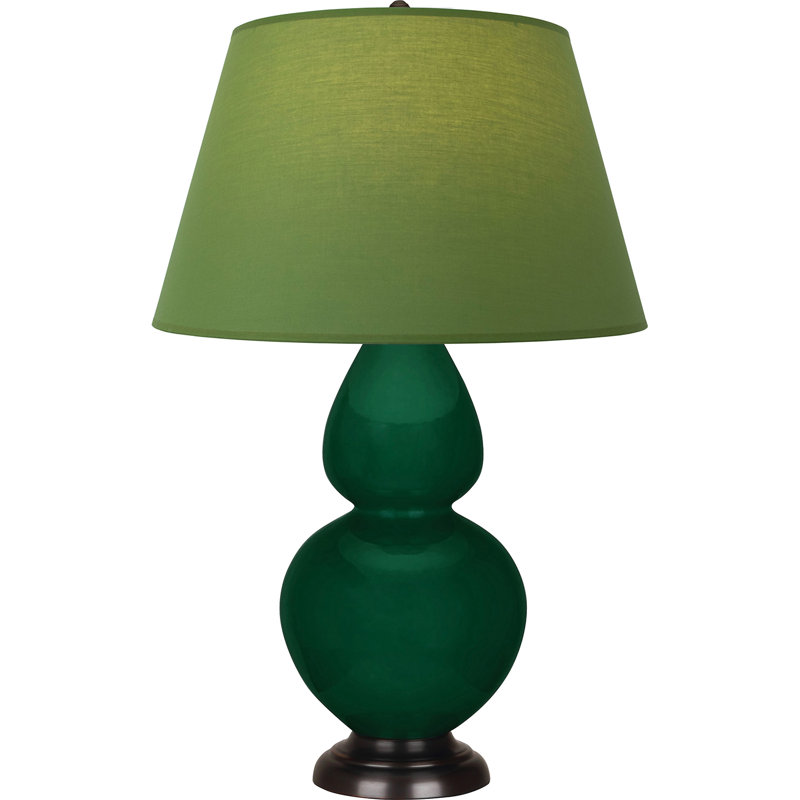 Lampe de table double gourde en céramique, Thé vert / taupe, Jungle glacé / bronze, Bronze