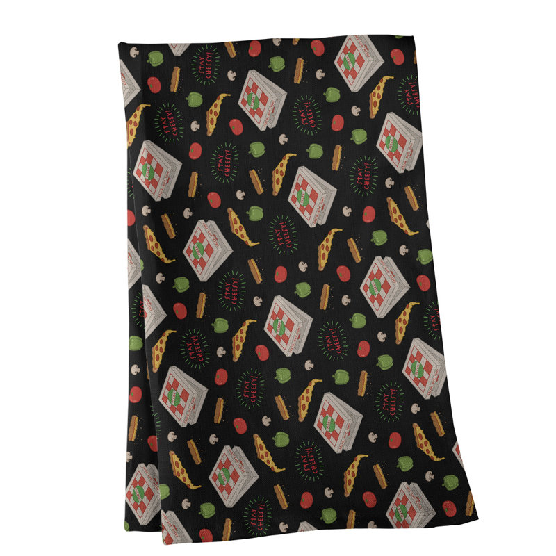 Torchon à motif de pizza, Noir, Polyester sergé
