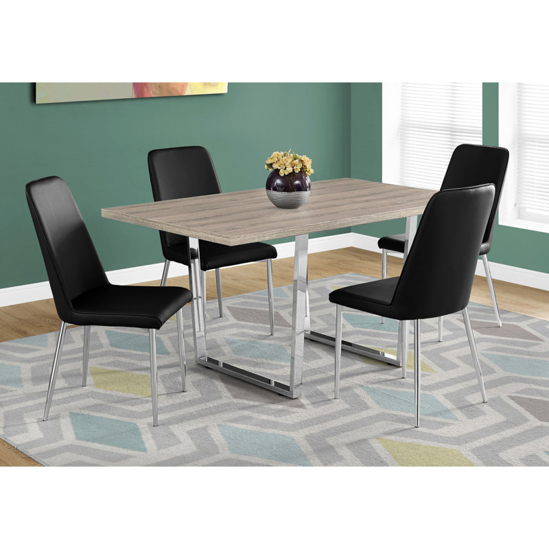 Table de salle à manger contemporaine de 60 po Taupe: aspect bois et table taupe en métal: base moderne