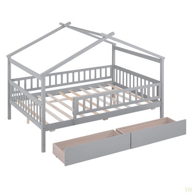 Lit en bois avec deux tiroirs