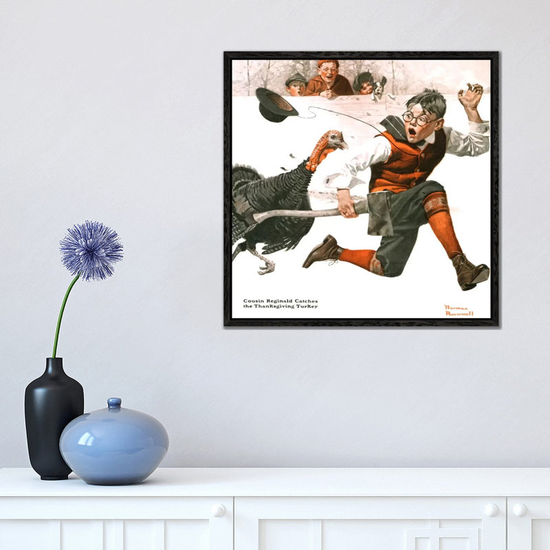 Cousin Reginald Catches the Thanksgiving Turkey by Norman Rockwell - 1 Piece Painting on Canvas, 45.72 cm H x 45.72 cm W