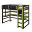 Lit mezzanine avec bureau intégré et tablettes de rangement, structure de lit en bois peu encombrante avec éclairage RVB et course latérale-2032862904-2032862911