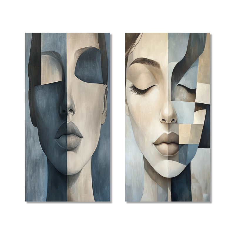 Portrait d'une muse fracturée I - Femme abstraite, impressions sur toile en 2 parties, 60" H x 56" W, Wrapped Canvas