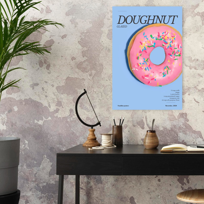 «Rose Sprinkled Donut», art mural contemporain, H 24 po x l 16 po