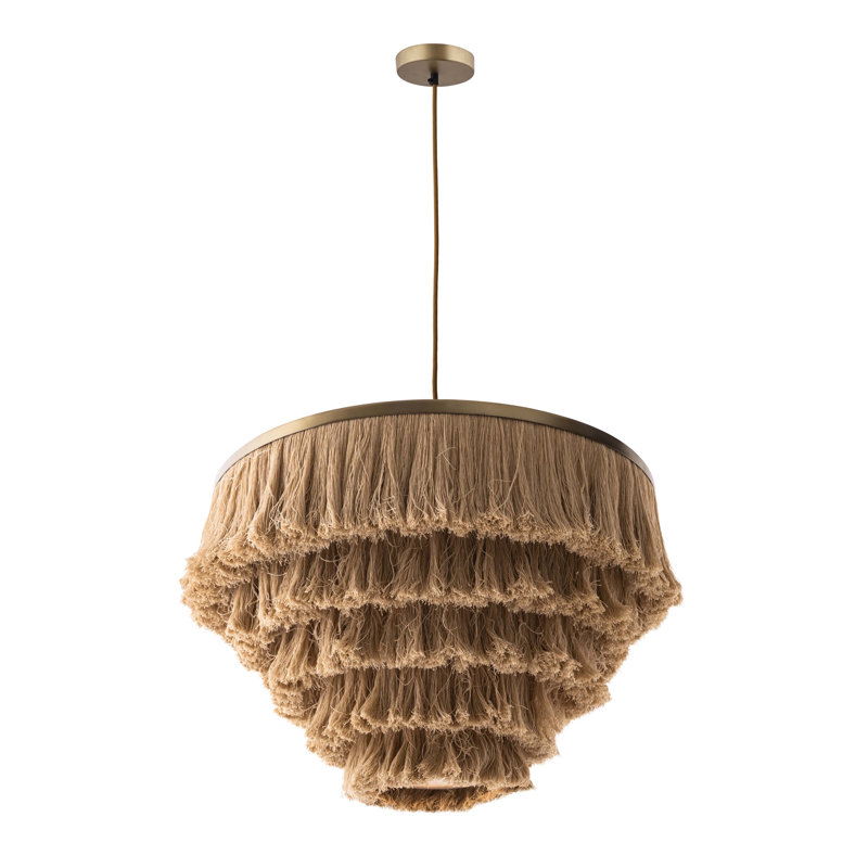 Natural Fringe Cotton and Brass Pendant Light