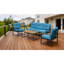 Tables de patio durables, table basse moderne en acier aspect bois pour terrasse
