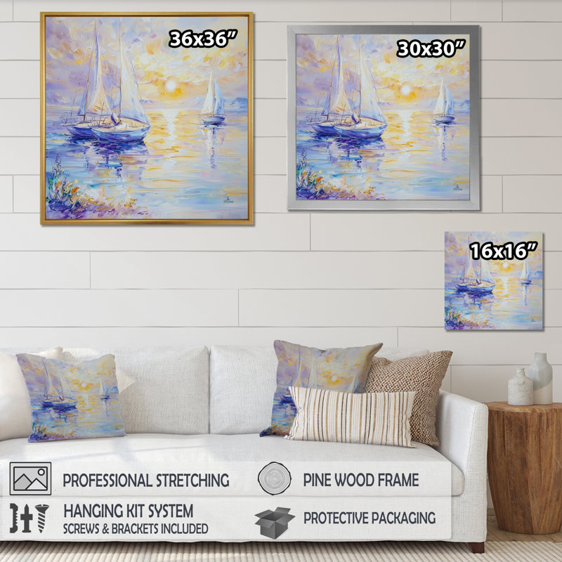 Ancre et voiliers - Impression sur toile, H 36 po x l 36 po, Reproduction encadrée d'une seule photo sans pass, Noir