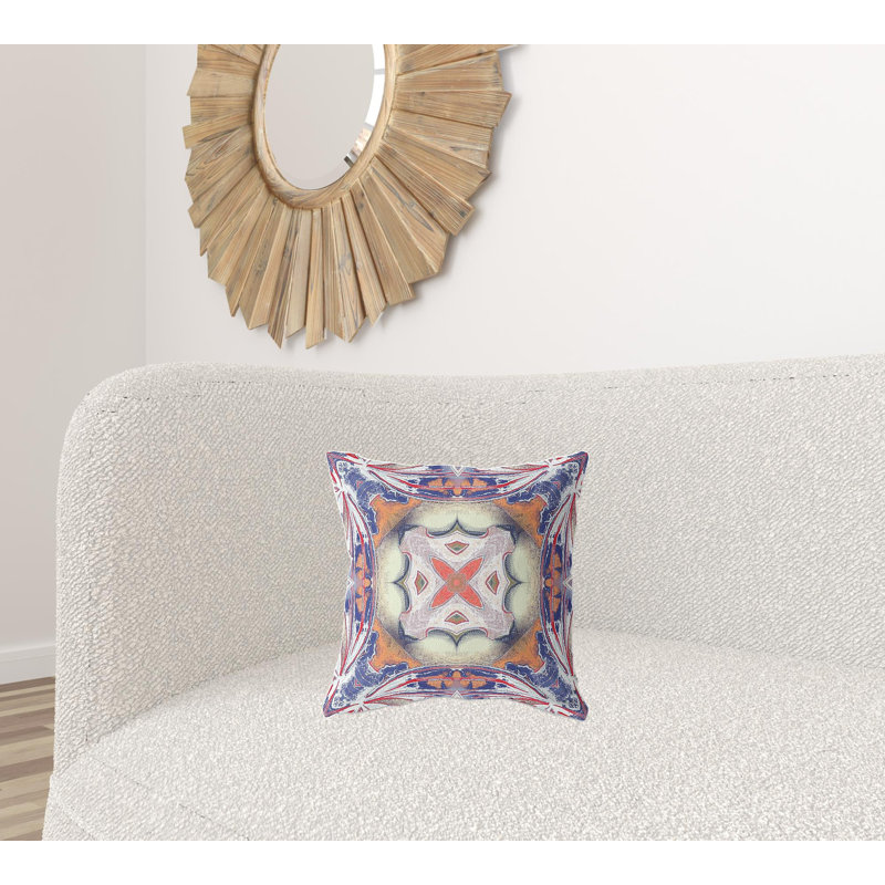 Coussin décoratif en velours 16 po x 16 po Indigo, Bleu / blanc / jaune géométrique discret