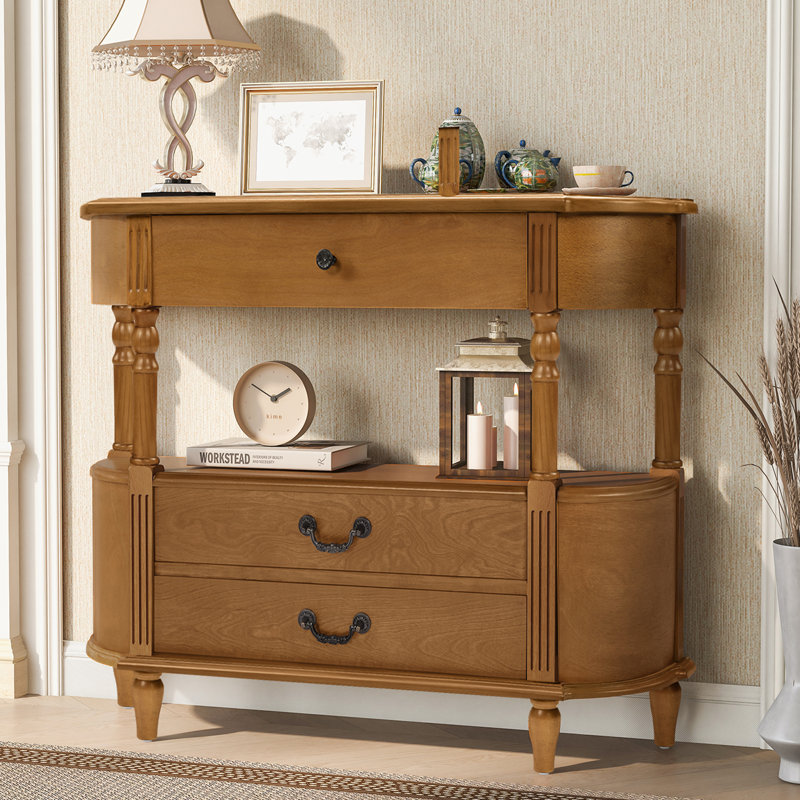 43" Vintage Console Table with 3 Drawers Multi functional Storage Hallway Entryway Table for Living Room