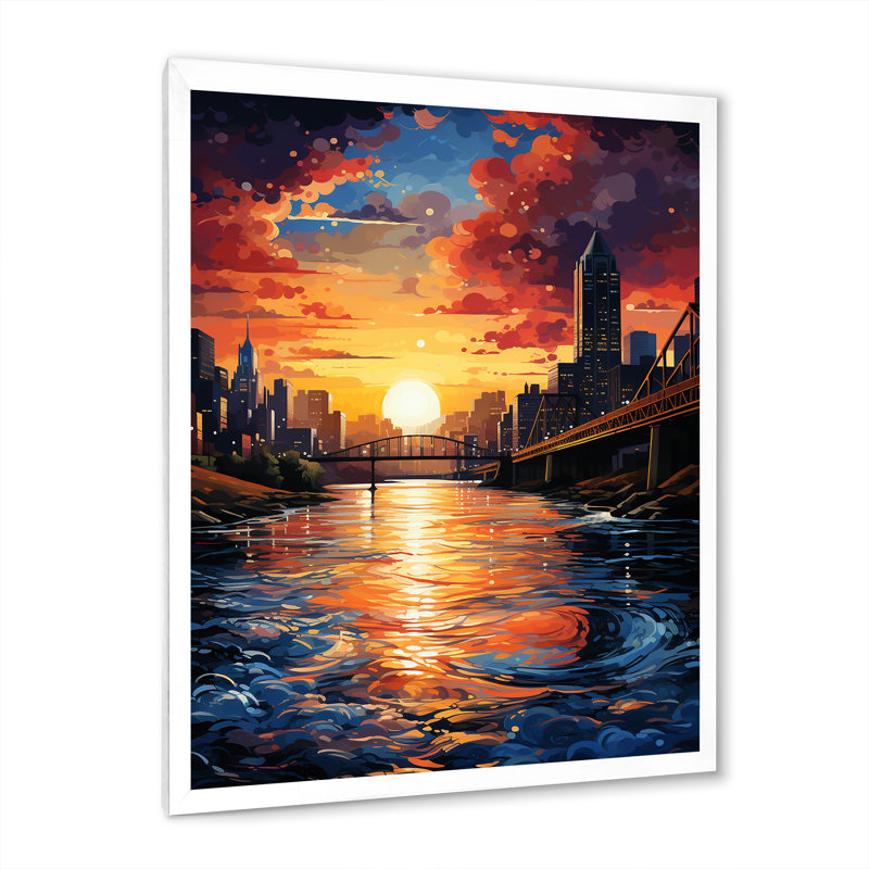 " City Pittsburgh Popart III ", White Picture Framed, 32" H x 16" W x 1" D