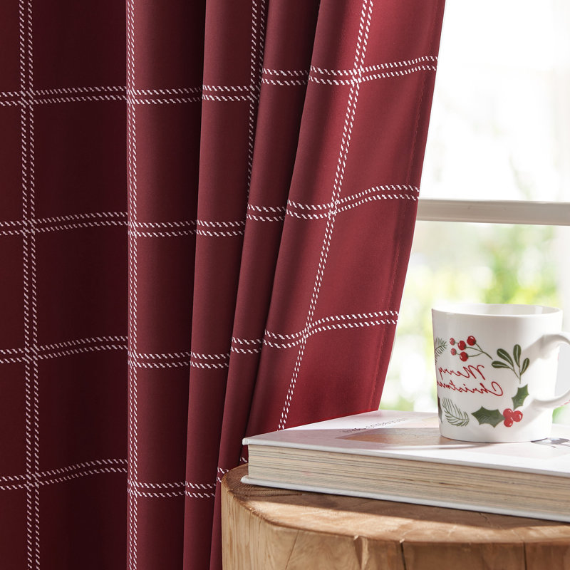  100% Blackout Plaid Farmhouse Curtains for Living Room/Bedroom Checkered Drapes Thermal Insulated Privacy Protection Rod Pocket Back Tab, 2 Panels