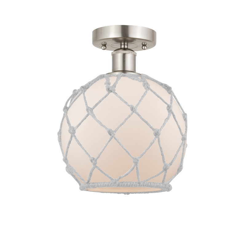 Larocque Glass Semi Flush Mount, White, Brushed Satin Nickel