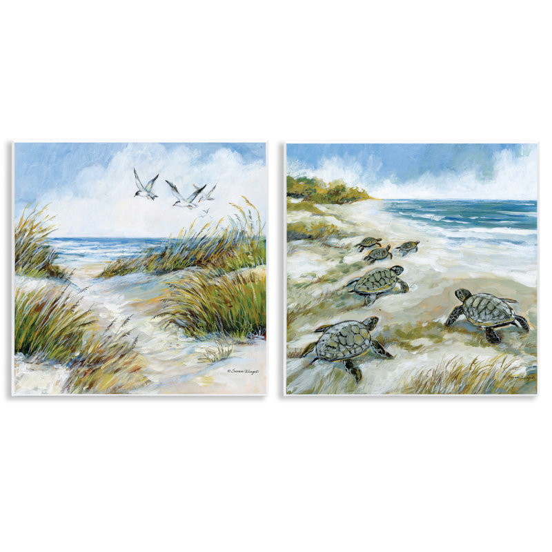 Ensemble de 2 plaques murales Beach Creatures on Dunes, design par Susan Winget