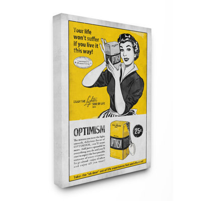 Packaged Optimism Funny Inspirational Vintage Comic Book Design by Ester Kay - Graphic Art on Canvas