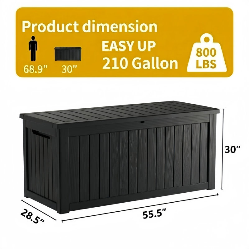 Boîte de terrasse verrouillable en résine résistante à l'eau 210 gallons Decksplore, Noir