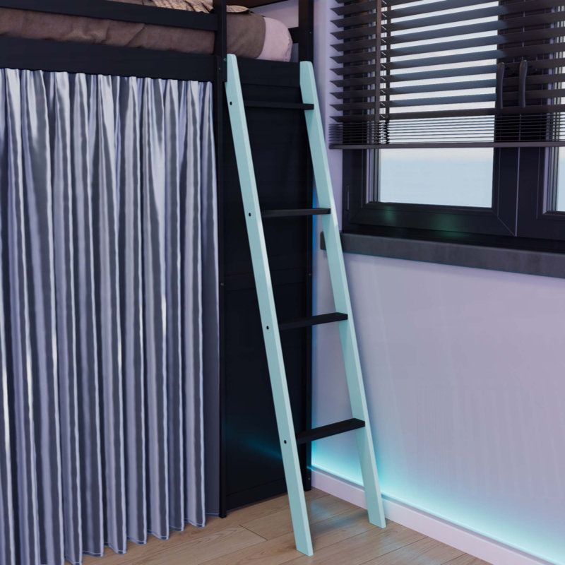 Lit mezzanine en bois avec garde-robe, tablettes, rideaux occultants et lumières RVB pour la vie moderne et l'efficacité de l'espace