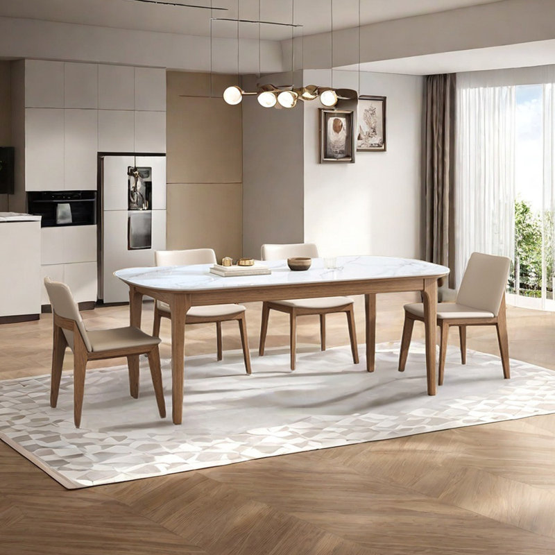 Simple sintered stone dining table set, 29.53"H x 70.87"L x 31.5"W