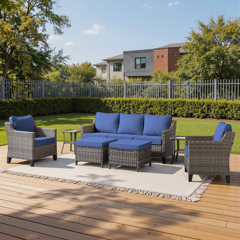 Wicker Patio Furniture Set-7 Pieceall Weather Outdoor Conversation Sets Sectional Sofa With Wicker Rattan Chairs And Side Tables
