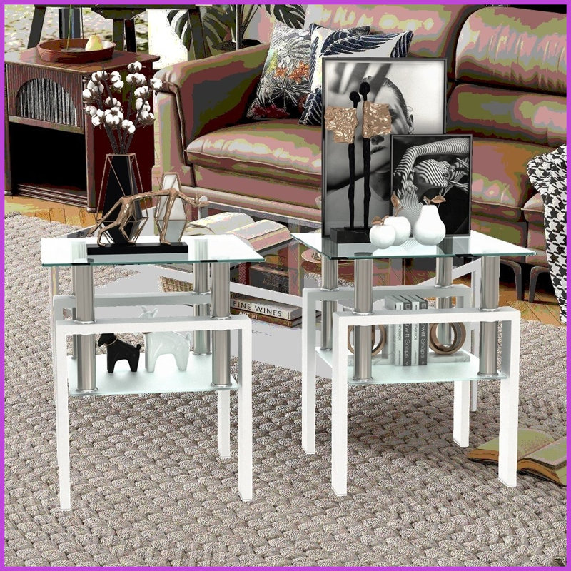 Set of 2 Square Tempered Glass Coffee Tables for Living Room, Easy to Clean &amp; Assemble