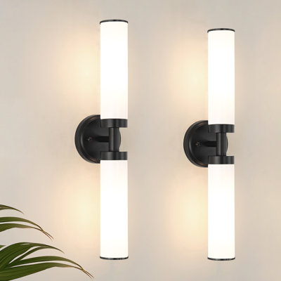 Applique murale câblée 2 lumières noir mat avec abat-jour en verre blanc - Ensemble de 2 luminaires de salle de bain modernes pour miroir et éclairage de couloir