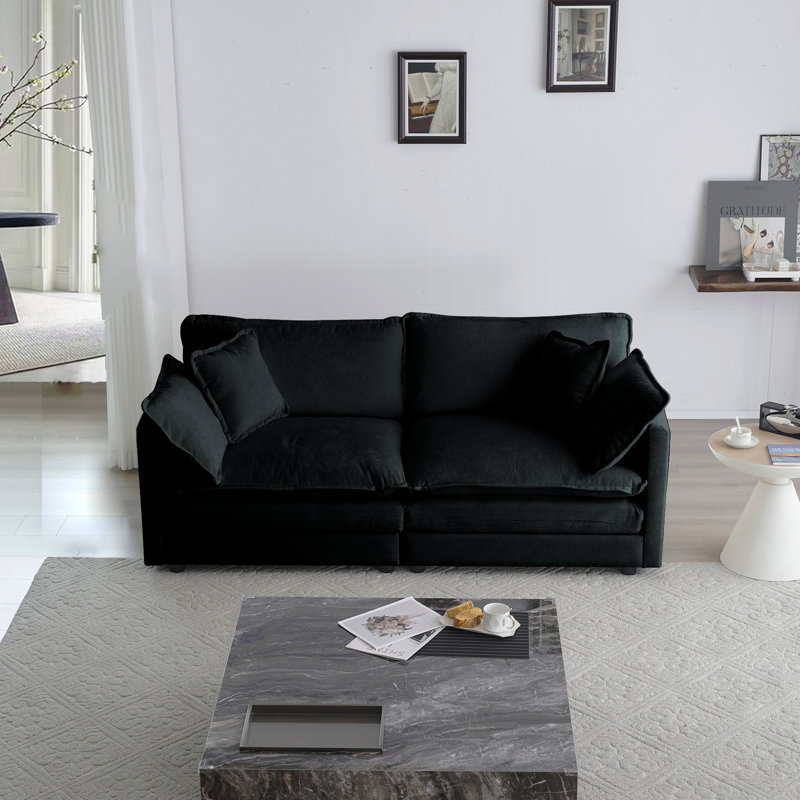 Canapé modulaire en tissu 4 pièces Jeffers Chenille, Chenille noir, H 33 po x l 76,7 po x P 35 po