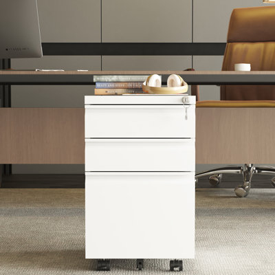 14.57" W 3 Drawer Mobile File Cabinet with Lock for Home and Office - Fully Assembled Except Wheels
