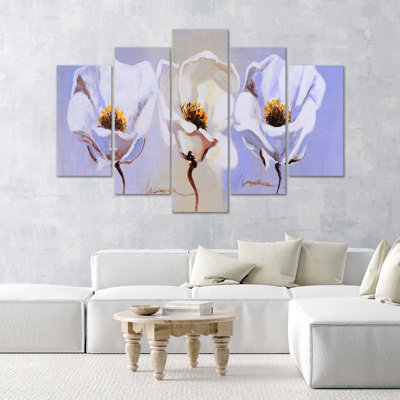 Flowers In White - 5 Piece Wrapped Canvas Print