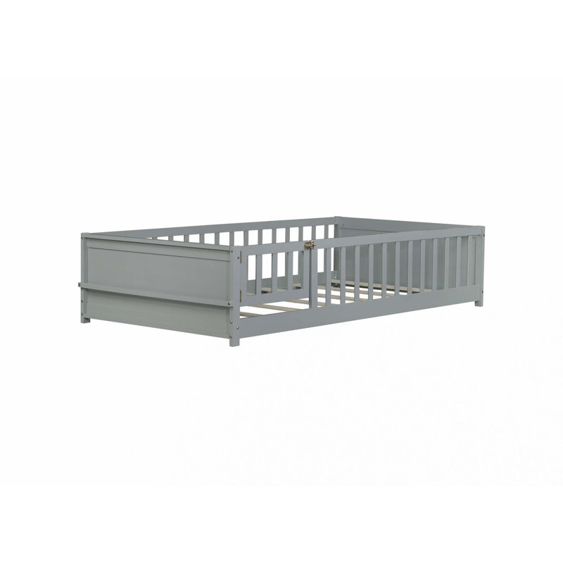 Lit simple au sol avec porte-livres et porte intégrés, Gris