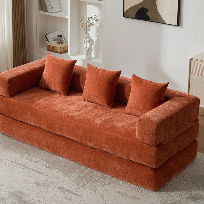 Canapé pliable avec six formes de tissu de première qualité et de mousse pour plus de confort et de polyvalence, Orange