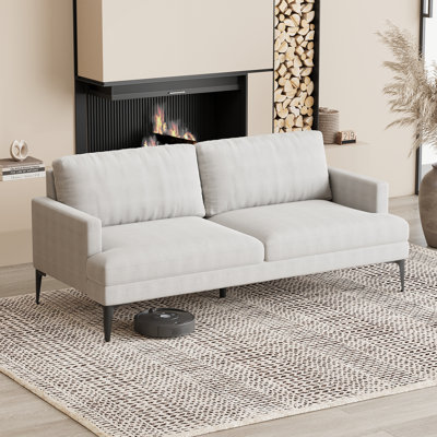 Canapé-causeuse avec repose-tête ajustable Petit canapé rembourré ergonomique à 3 places de 76 po avec coussins amovibles et structure en bois robuste pour la chambre à coucher, le bureau ou un appartement - blanc