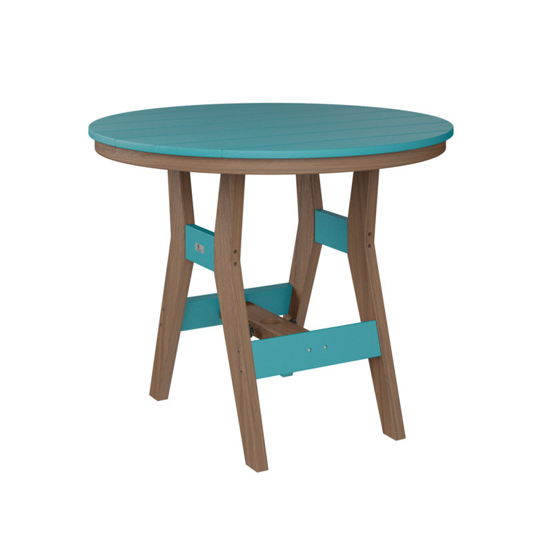 Harbor Outdoor Round Bar Table, Antique Mahogany, Aruba Blue
