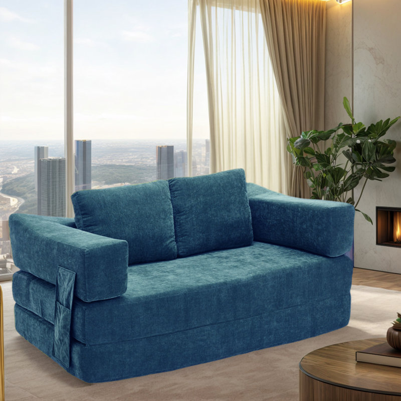 Canapé-lit pliant ergonomique avec poche de rangement, Bleu très foncé