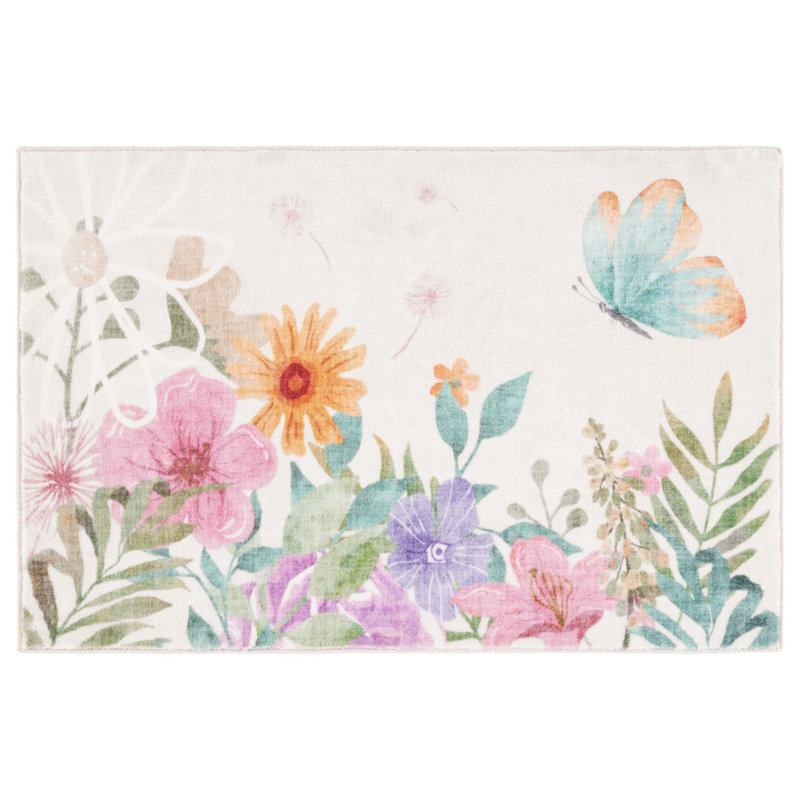 Anircin Kitchen Mat, Rectangle 1'8" x 2'6", Ivory/Pink