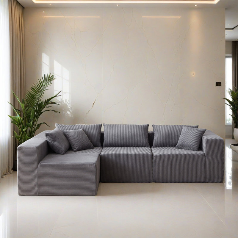 Canapé-lit modulaire 4 pièces pour salon, Velours côtelé gris