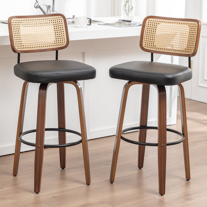 Tabouret de bar pivotant avec dossier en similicuir Cane, Tabouret de bar (siège d'une hauteur de 30,7 po), Noir