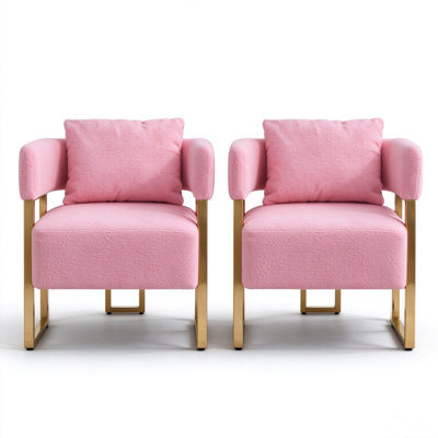 Set of 2 Teddy Accent Chairs with Gold Metal Frame, Modern Upholstered Reception Chairs with Embracing armrest Luxury Lounge Chairs for Living Room, Office, Waiting Area