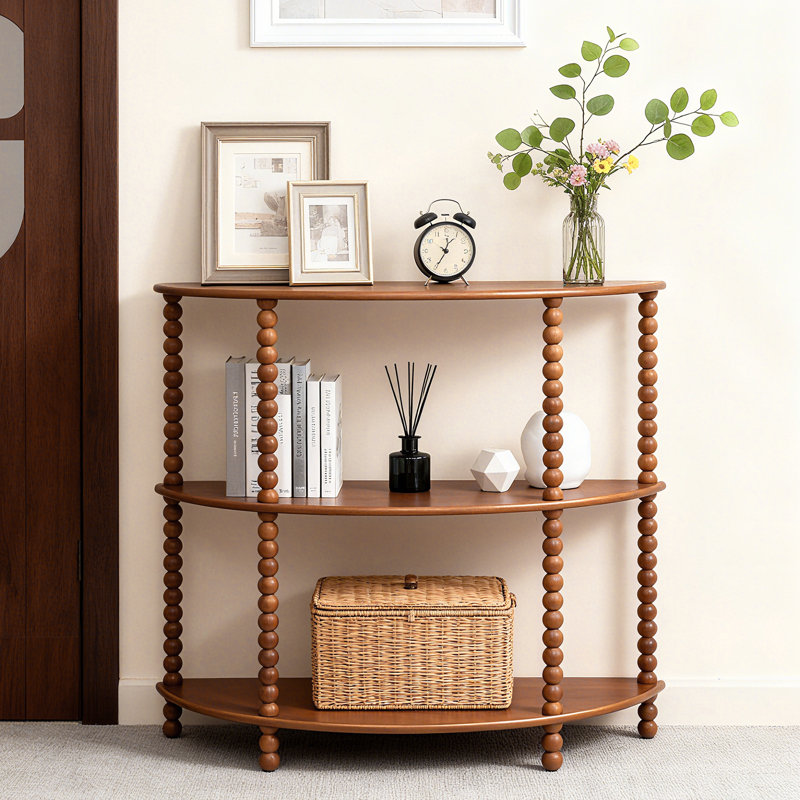 31.5" 3-Tier Half Moon Console Table - Vintage Entryway Table For Living Room,Hallway Or Foyer, Brown
