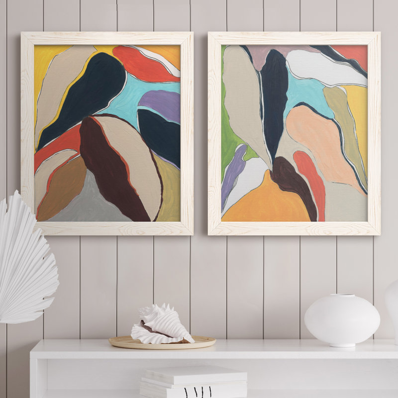 Botanical Revisit I - Ensemble de 2 peintures sur toile encadrées, H 20 po x l 34 po x P 1,5 po, Encadrement beige
