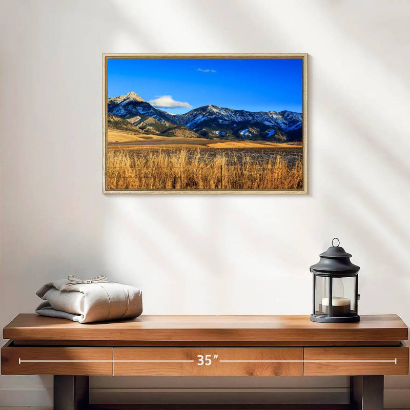 Vue panoramique des montagnes Bridger, 19 po x 13 po, Cadre flottant en bois naturel