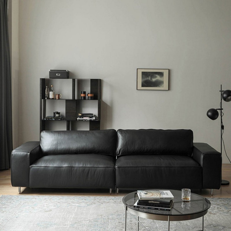 Canapé modulaire noir en cuir véritable, 32,68 po H x 110,24 po L x 43,31 po P, 4